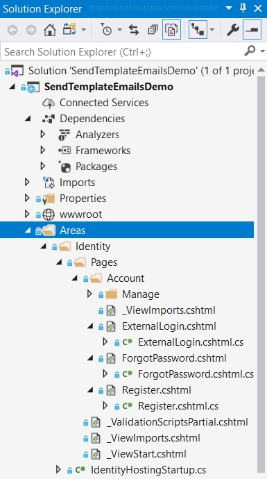 The solution tree with Identity files and migrations