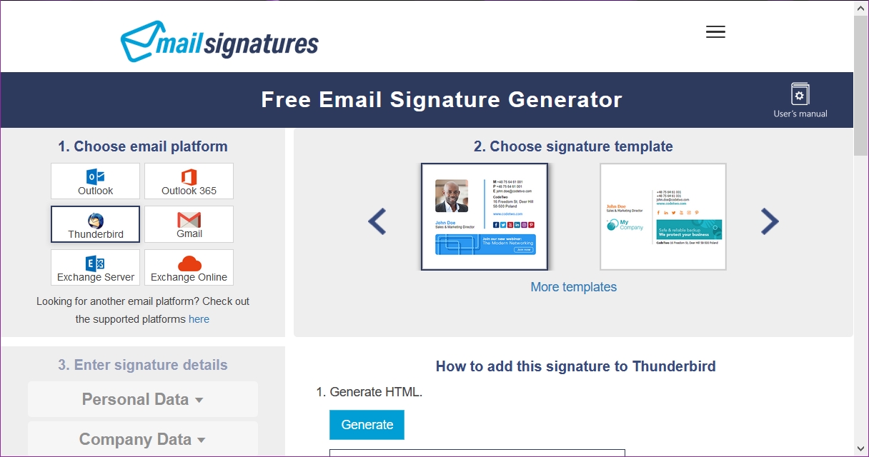 Mail Signatures Generator for Thunderbird
